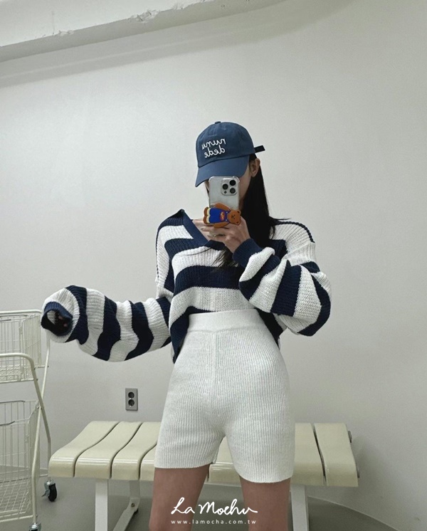 針織合身歐美感三分褲
